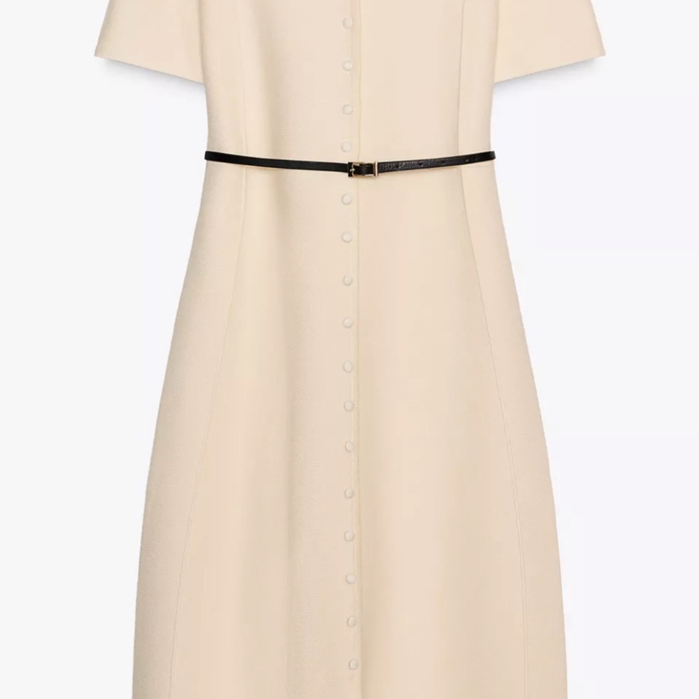 Zara Cream Flutter Sleeve Midi Dress